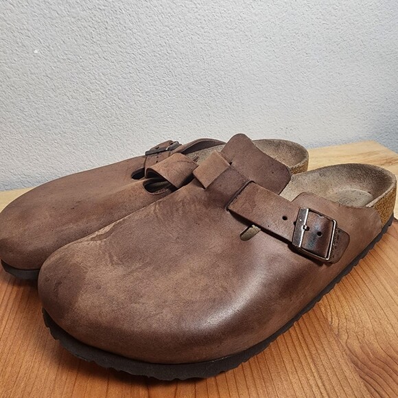 Birkenstock Boston Clogs Sandals Mens Size 13 EU46 Brown Leather Slip On Shoes main image 4